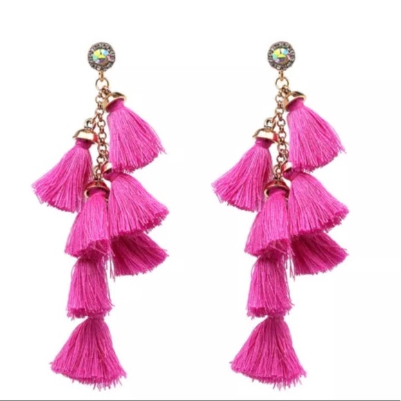 Pink Fringe Earrings - Picture 2 of 6